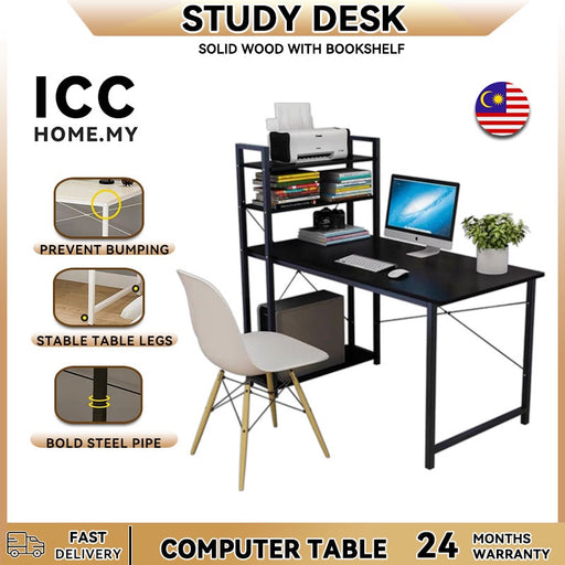 Office Computer Working Table With Shelves Wood And Metal Desk Students Study Table