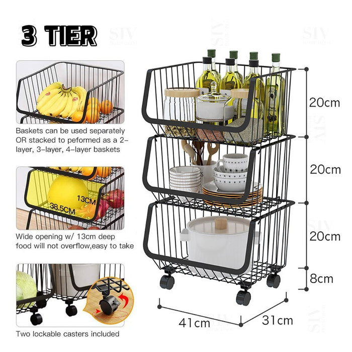 Cindy 2/3/4/5 Layer  Kitchen Bakeset Rack  With Wheels Stainless Steel Cart Rak Dapur With Stackable Basket