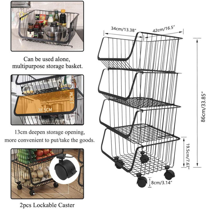 Kitchen Trolley Rack Storage Shelf With Wheels Kitchen Basket Rack Stainless Steel Cart Rak Dapur
