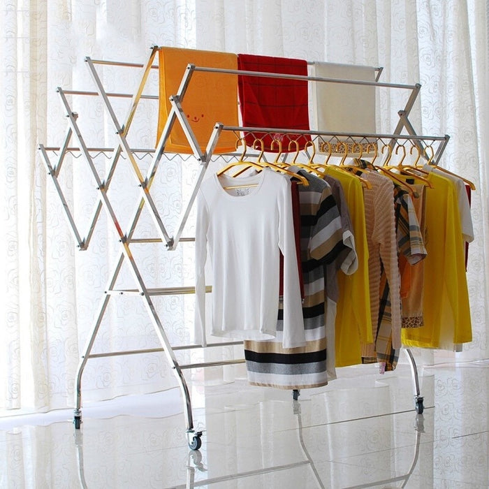 Foldable Mobility Stainless Steel Clothes Hanger Clothing Drying Rack Outdoor Foldable Clothes Hanger Rak Penyidai Baju