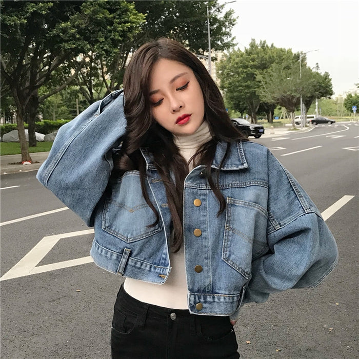 EVIDNT Oversized Cropped Denim Jacket in Blue | Lyst