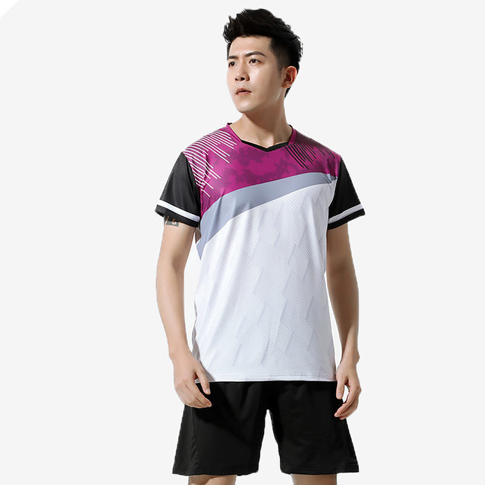 Purple Stripe Print Badminton T-shirt