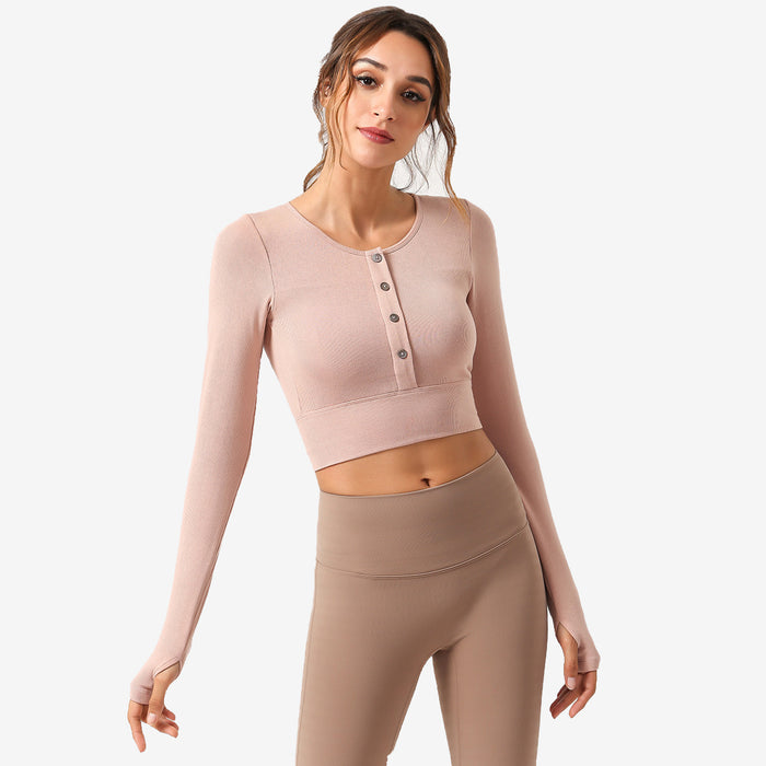 Front Button Long Sleeves Crop Top