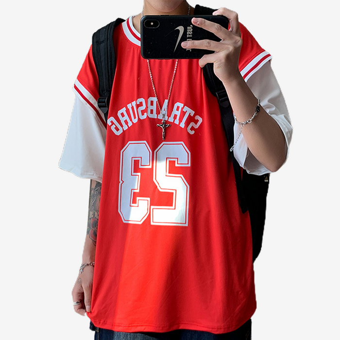 Basketball Double Layer Drop Shoulder Short Sleeve Shirt