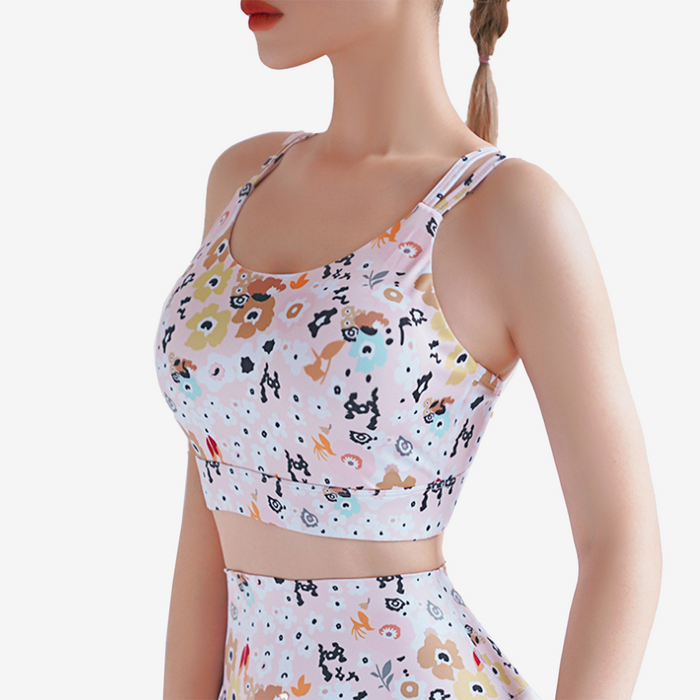 SALE - Floral Painting Print Strappy Sports Bra