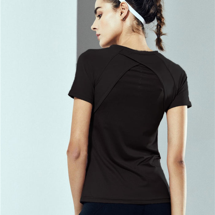SALE - SORA Mix Net Fabric Front Zip Short Sleeve Shirt