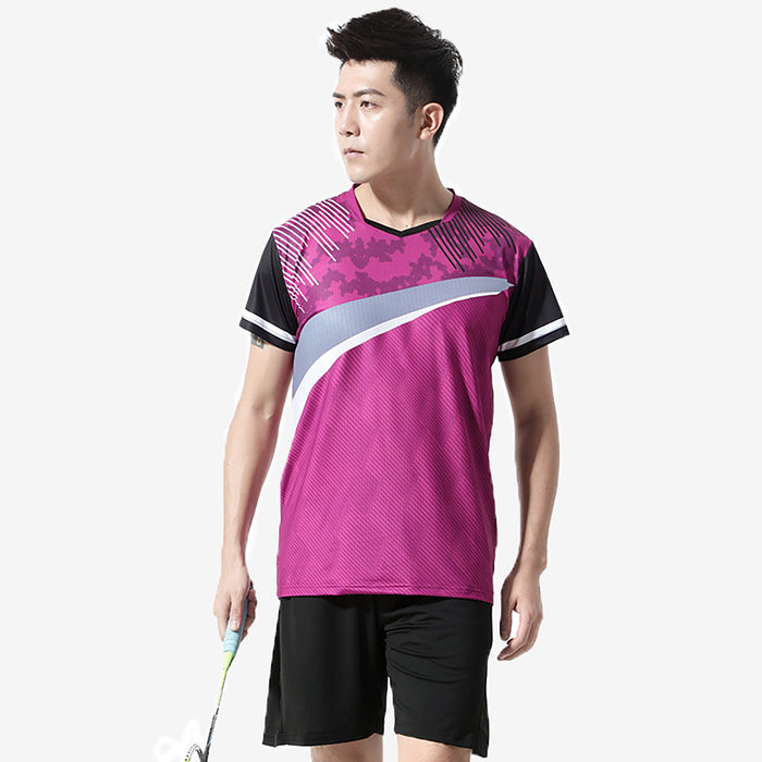 Purple Stripe Print Badminton T-shirt