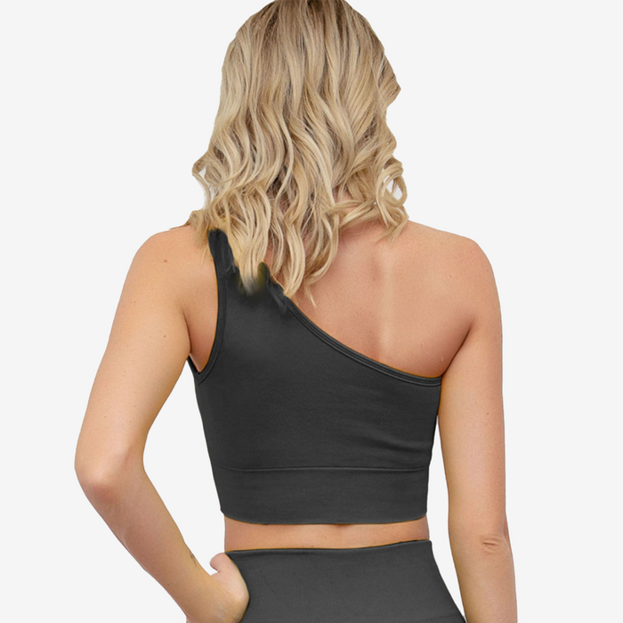 SALE - Double Tree Knitted One Shoulder Mid Riff Sports Bra