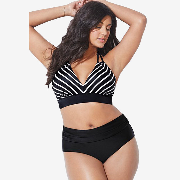 Plus Size Stripe Design Two-piece Bikini