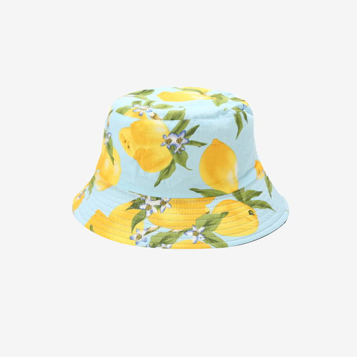 Lemon Flower Print Reversible Bucket Hat