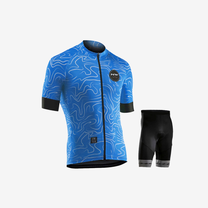 Chevron Printed  UV Protection  Men's Cycling Clothing Set -Dark Blue