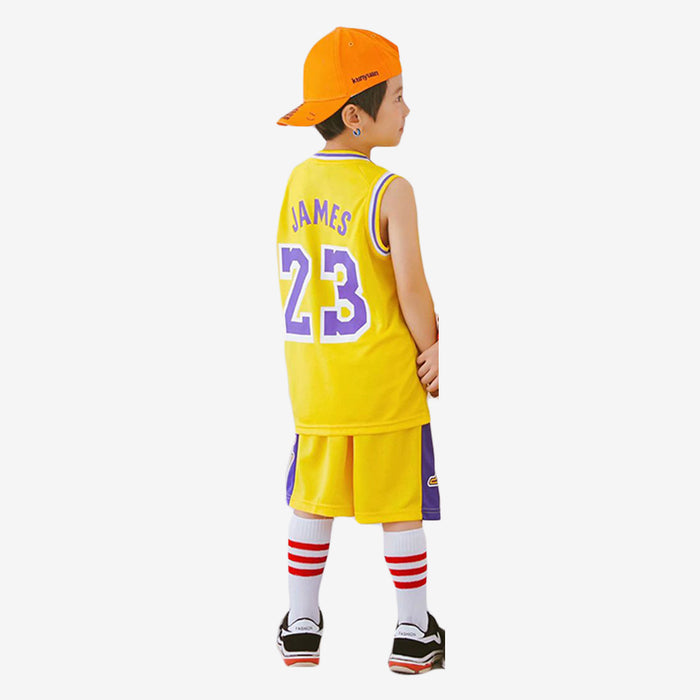 Kids Lakers Round Neck Mesh Tank Top & Trousers