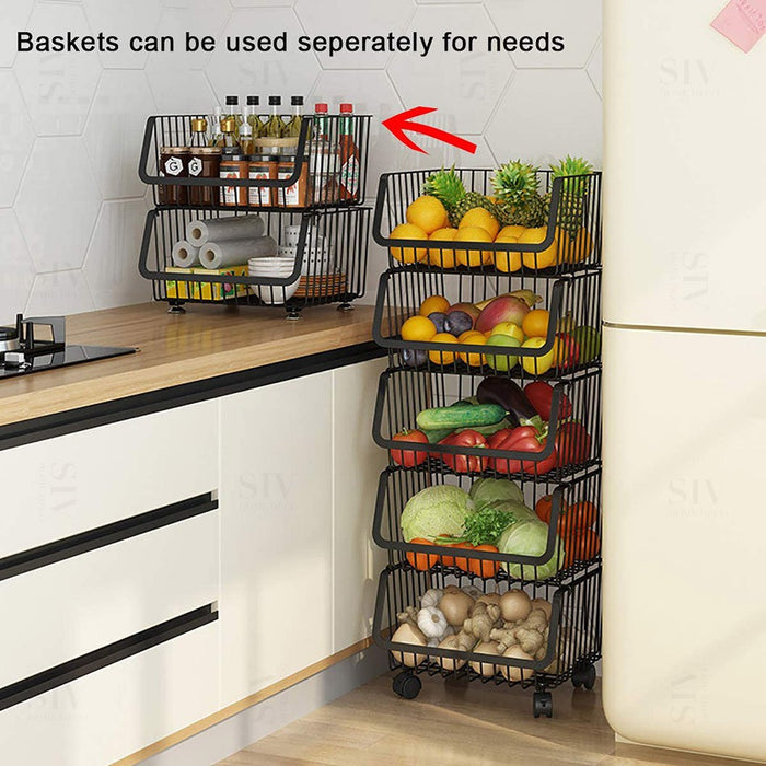 Kitchen Trolley Rack Storage Shelf With Wheels Kitchen Basket Rack Stainless Steel Cart Rak Dapur