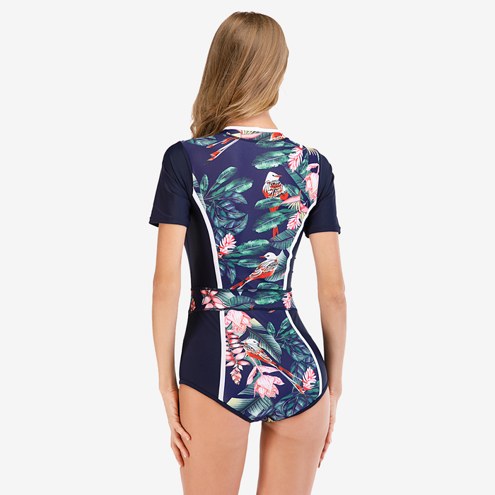 Vintage Floral Print Fitness Swimsuit