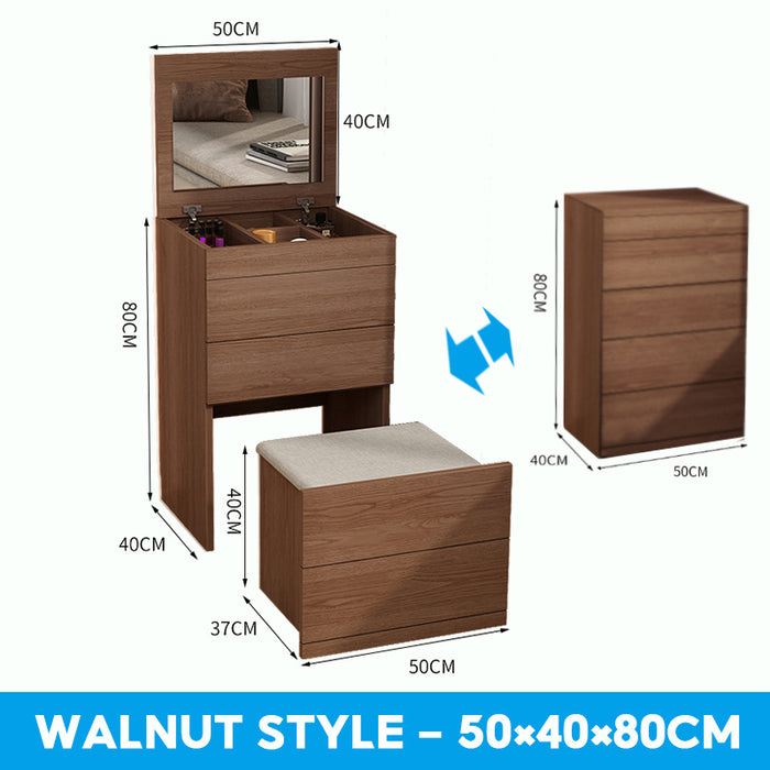 Vanity Table 3 In 1 Dressing Table With Stool 4 Layer Makeup Table With Mirror Chest Drawer Storage Cabinet Solid Wood Drawer