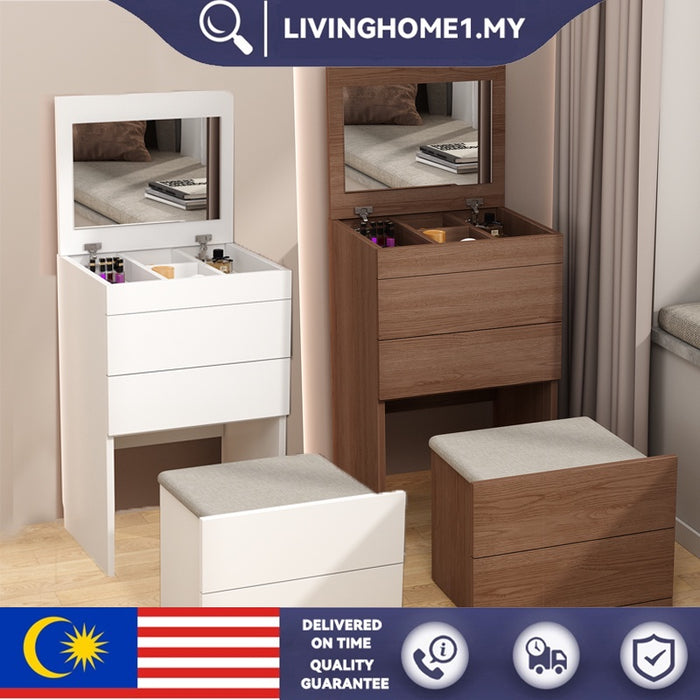?MY Stock?Meja Solek Nordic Bedside Dressing Table With Mirror Can Change Chest Drawer Makeup Table With Drawer?Storage Stool