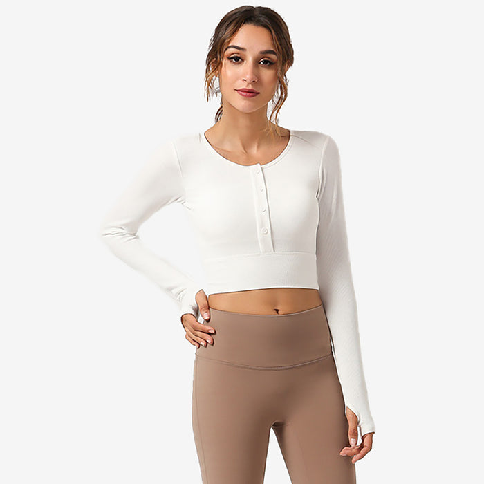 Front Button Long Sleeves Crop Top